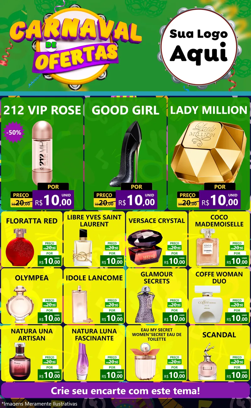 Modelo de Encarte para Encarte Grande com o tema Carnaval de Ofertas para Perfumes