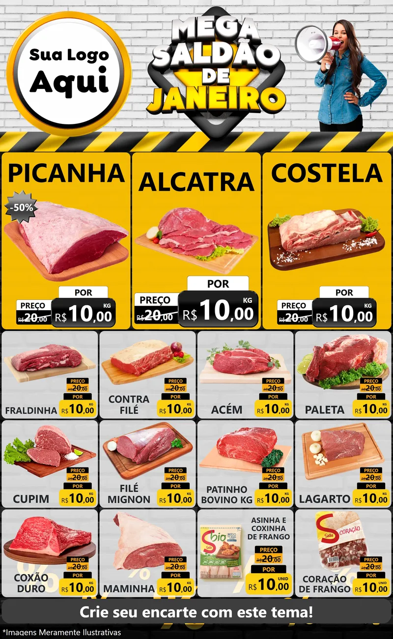 Modelo de Encarte para Encarte Grande com o tema Mega Saldão de Janeiro para Açougue