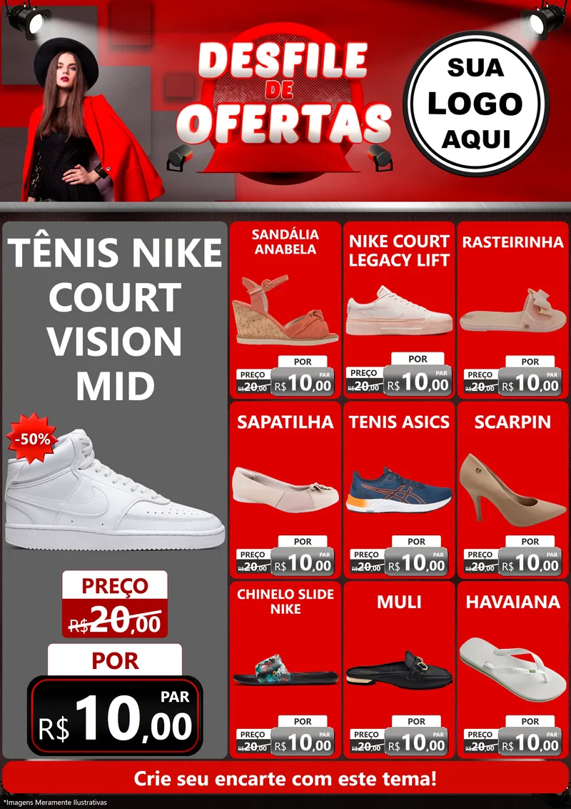 Modelo de Encarte para Encarte A4 Vertical com o tema Desfile de Ofertas para Calçados