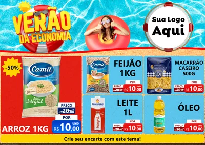 Modelo de Encarte para Encarte A4 Horizontal com o tema Verão da Economia para Supermercado