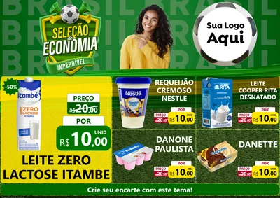 Modelo de Encarte para Encarte A4 Horizontal com o tema Seleção de Economia - Copa para Frios e Laticínios