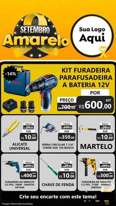 Modelo de Rede Social para Stories com o tema Setembro Amarelo para Maquinas e Ferramentas