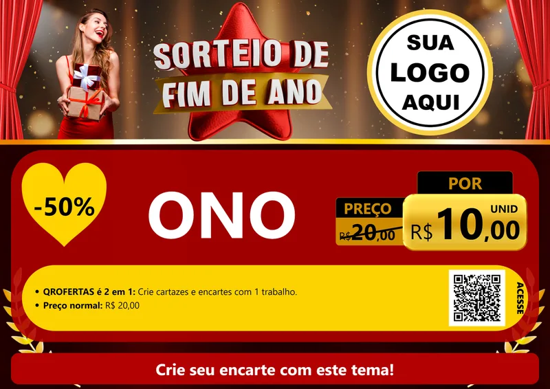 Modelo de Cartaz para Cartaz A4 Horizontal com o tema Sorteio de Fim de Ano para Óticas