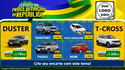 Modelo de TV para TV Horizontal com o tema Feriado da Proclamação da República para Concessionaria de Carros
