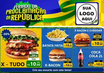 Modelo de Encarte para Encarte A4 Horizontal com o tema Feriado da Proclamação da República para Hamburgueria