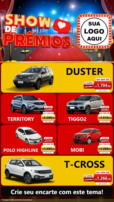 Modelo de TV para TV Vertical com o tema Show de Prêmios para Concessionaria de Carros