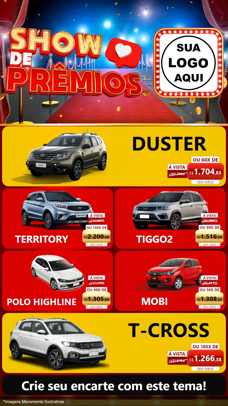 Modelo de TV para TV Vertical com o tema Show de Prêmios para Concessionaria de Carros