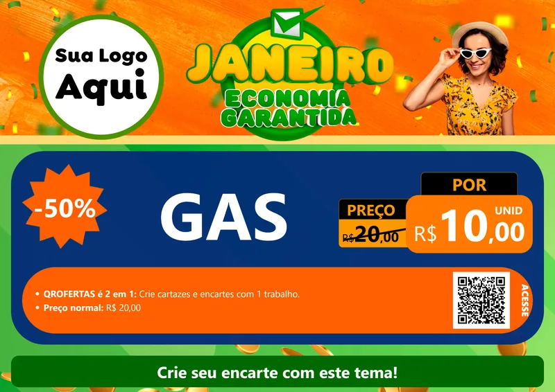 Modelo de Cartaz para Cartaz A4 Horizontal com o tema Janeiro - Economia Garantida para Água e gás