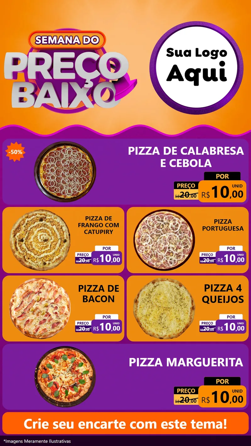 Modelo de TV para TV Vertical com o tema Semana do Preço Baixo para Pizzaria
