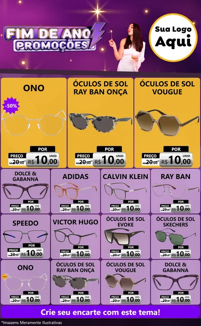 Modelo de Encarte para Encarte Grande com o tema Fim de Ano Promoções para Óticas