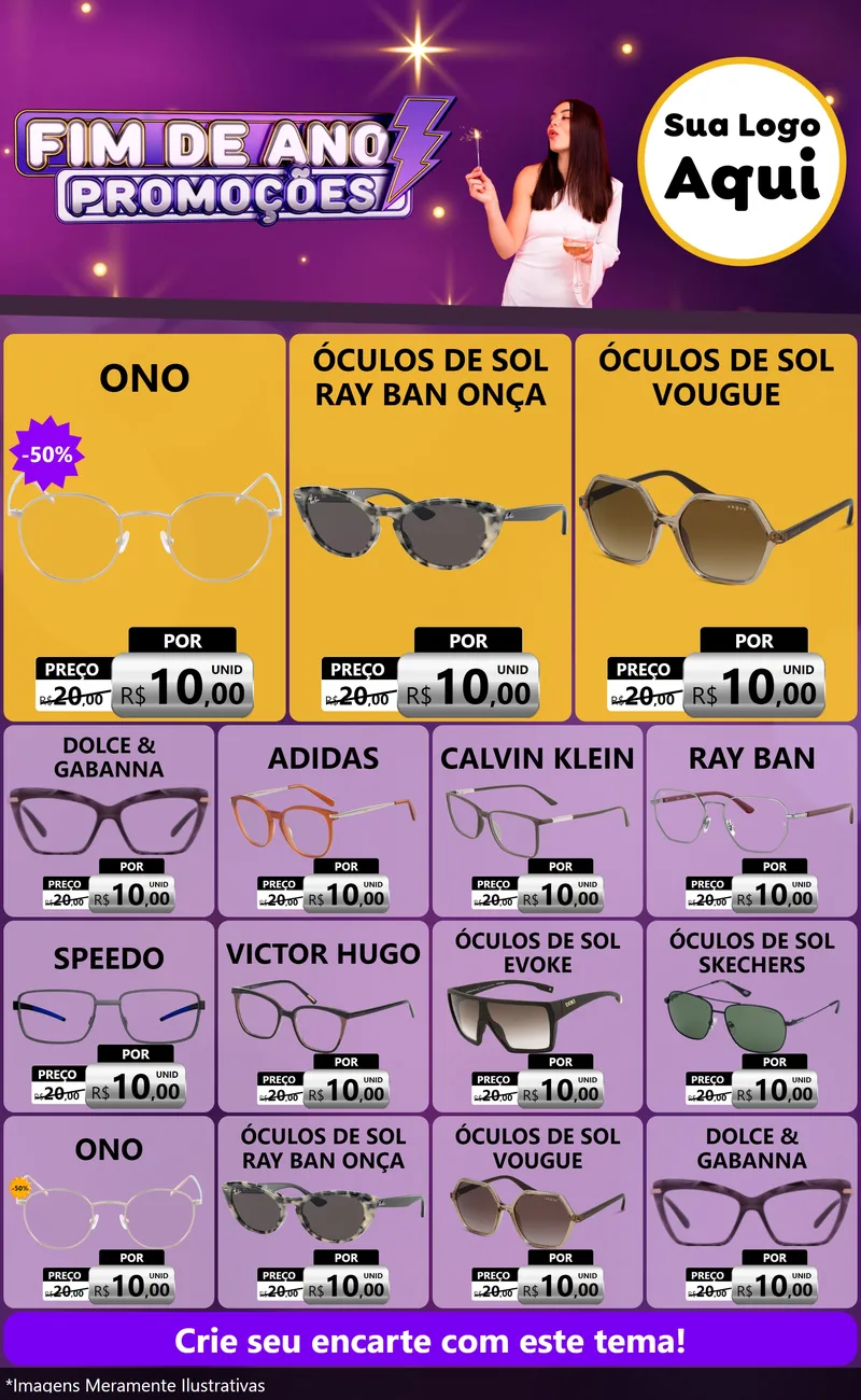 Modelo de Encarte para Encarte Grande com o tema Fim de Ano Promoções para Óticas