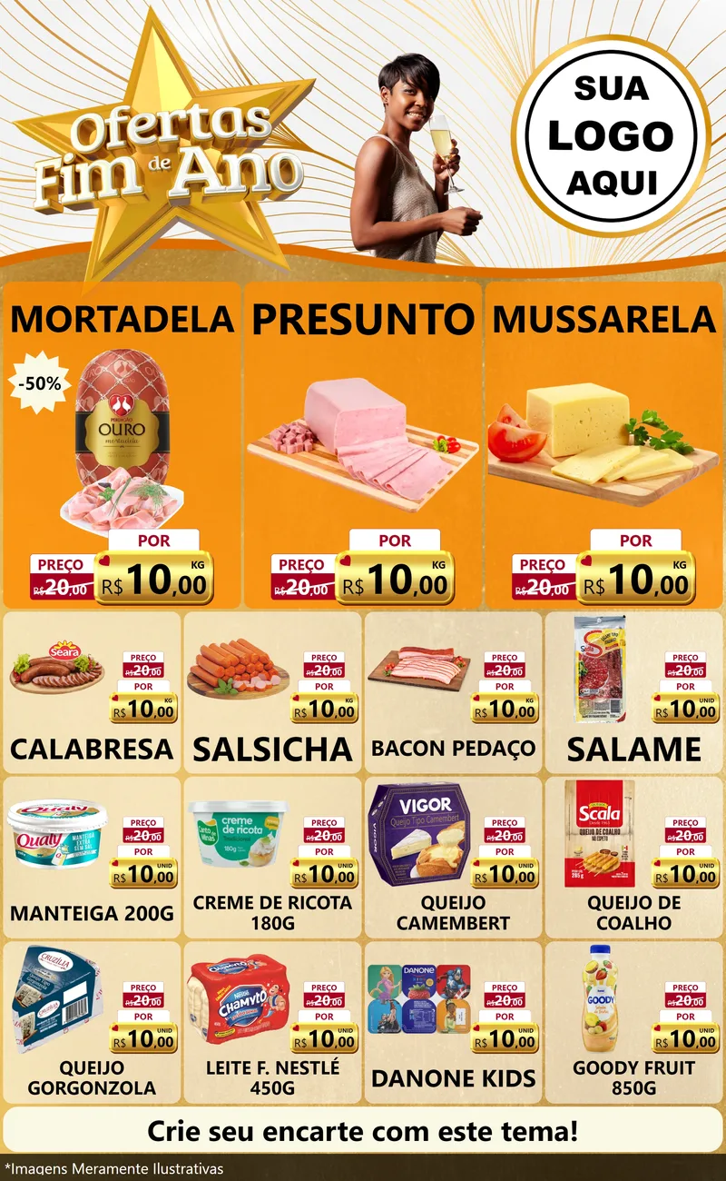 Modelo de Encarte para Encarte Grande com o tema Ofertas Fim de Ano para Frios e Laticínios