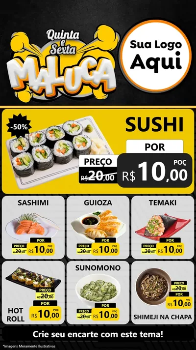 Modelo de Rede Social para Stories com o tema Quinta e Sexta Maluca para Comida japonesa