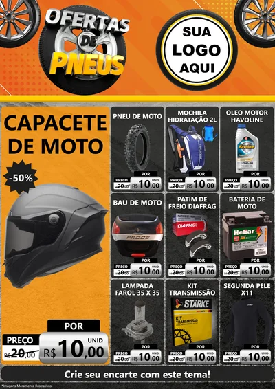 Modelo de Encarte para Encarte A4 Vertical com o tema Ofertas de Pneus para Moto peças