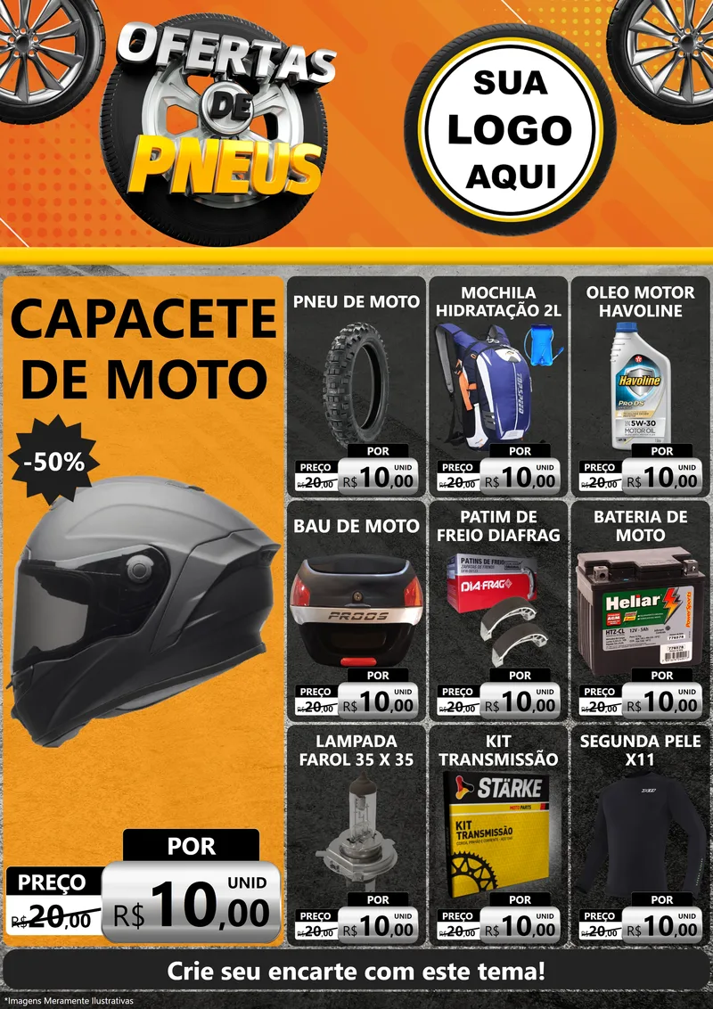 Modelo de Encarte para Encarte A4 Vertical com o tema Ofertas de Pneus para Moto peças