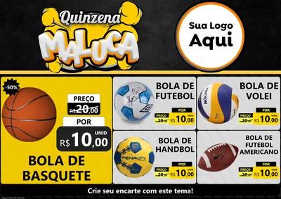 Modelo de Encarte para Encarte A4 Horizontal com o tema Quinzena Maluca para Artigos Esportivos
