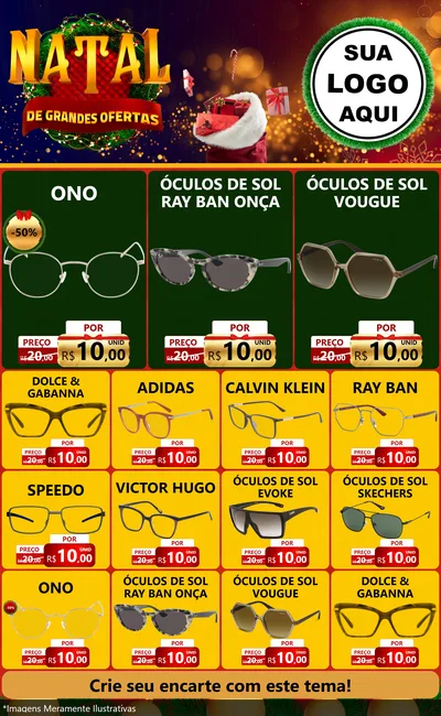 Modelo de Encarte para Encarte Grande com o tema Natal de Grandes Ofertas para Óticas