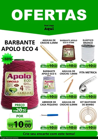 Modelo de Encarte para Encarte A4 Vertical com o tema Ofertas Verde Cartaz para Armarinho e Aviamentos