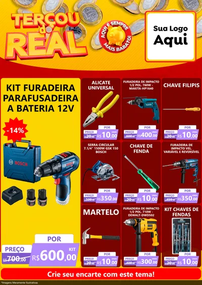 Modelo de Encarte para Encarte A4 Vertical com o tema Terçou do Real para Maquinas e Ferramentas