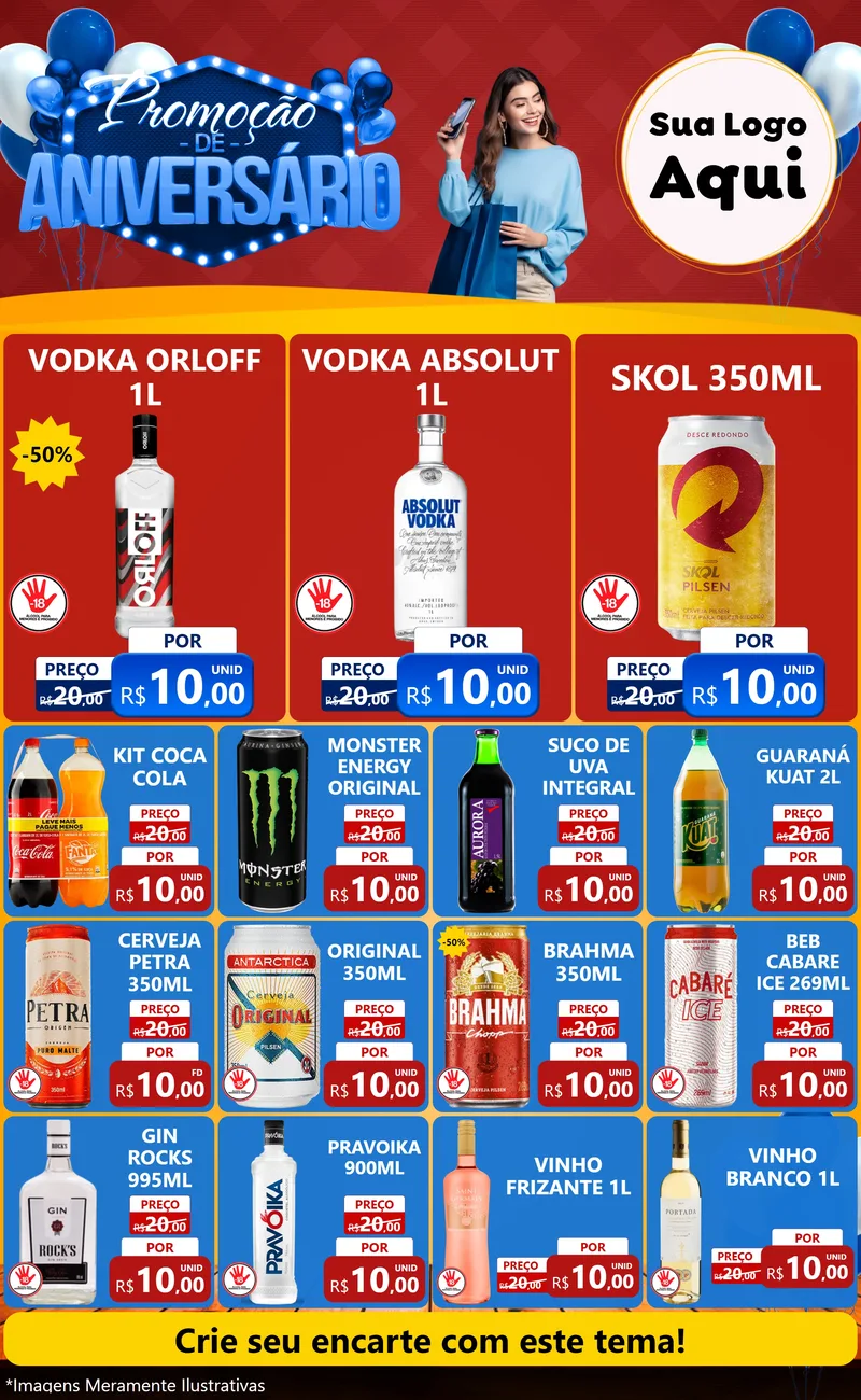 Modelo de Encarte para Encarte Grande com o tema Promoção de Aniversário para Distribuidora de bebidas