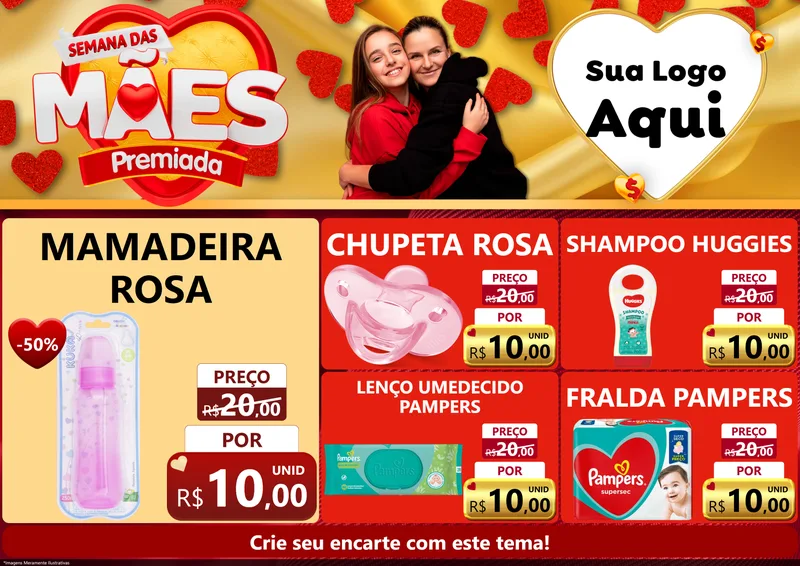 Modelo de Encarte para Encarte A4 Horizontal com o tema Semana das Mães Premiada para Bebês