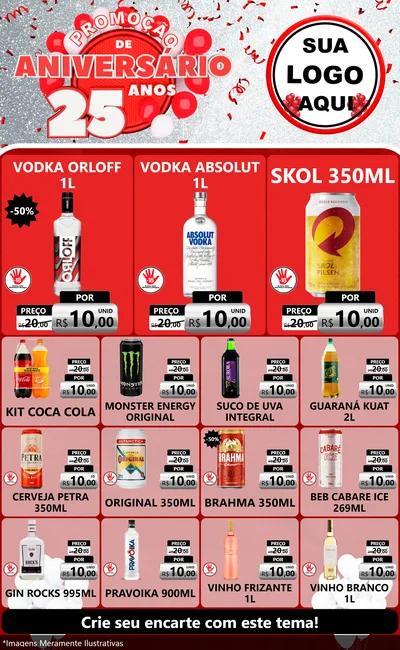 Modelo de Encarte para Encarte Grande com o tema Promoção de Aniversário - 25Anos para Distribuidora de bebidas