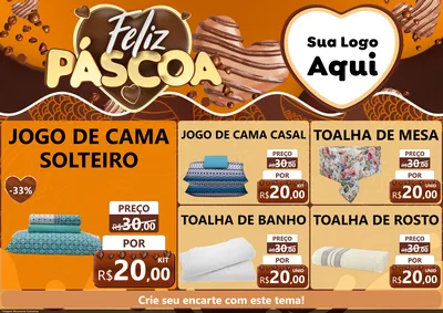 Modelo de Encarte para Encarte A4 Horizontal com o tema Feliz Páscoa para Cama, Mesa e Banho