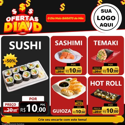 Modelo de Rede Social para Feed Facebook com o tema Ofertas Dia D para Comida japonesa