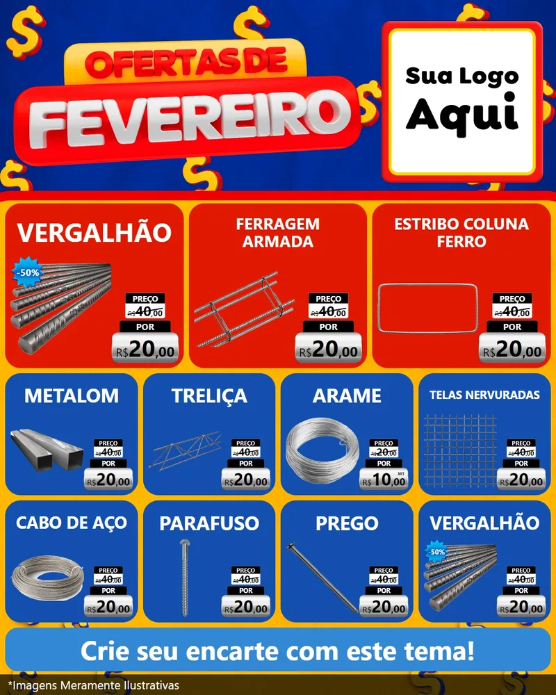 Modelo de Rede Social para Feed Instagram com o tema Ofertas de Fevereiro para Ferragens