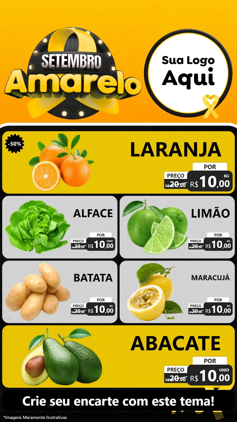 Modelo de TV para TV Vertical com o tema Setembro Amarelo para Hortifrúti