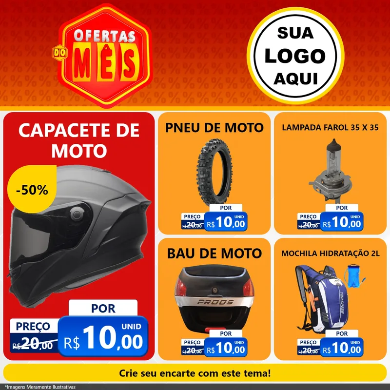 Modelo de Rede Social para Feed Facebook com o tema Ofertas do Mês para Moto peças
