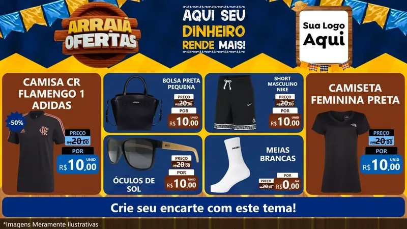 Modelo de TV para TV Horizontal com o tema Arraiá de Ofertas - Junina para Roupas e acessórios