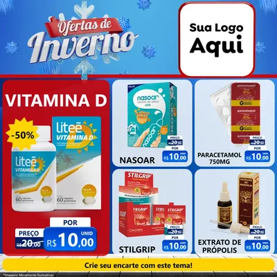Modelo de Rede Social para Feed Facebook com o tema Ofertas de Inverno para Farmácia