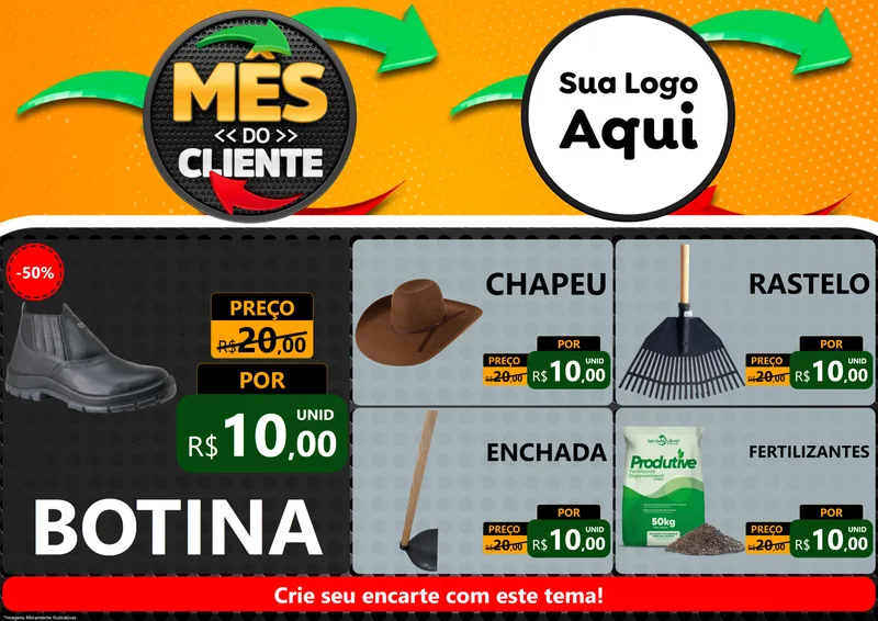 Modelo de Encarte para Encarte A4 Horizontal com o tema Mês do Cliente para Agropecuária