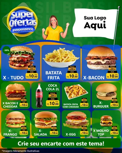 Modelo de Rede Social para Feed Instagram com o tema Super Ofertas de Independência para Hamburgueria