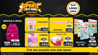Modelo de TV para TV Horizontal com o tema Oferta do Dia - Quarta Feira! para Papelaria