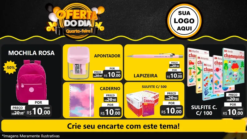 Modelo de TV para TV Horizontal com o tema Oferta do Dia - Quarta Feira! para Papelaria