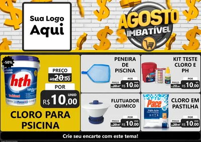 Modelo de Encarte para Encarte A4 Horizontal com o tema Agosto imbatível para Produtos para Piscina
