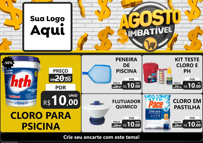 Modelo de Encarte para Encarte A4 Horizontal com o tema Agosto imbatível para Produtos para Piscina