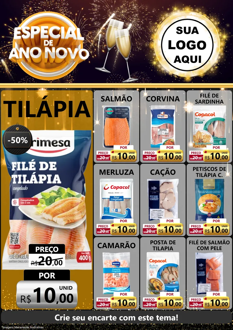 Modelo de Encarte para Encarte A4 Vertical com o tema Especial de Ano Novo para Peixaria