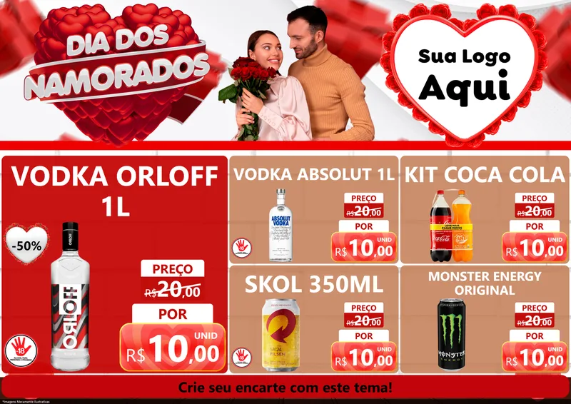 Modelo de Encarte para Encarte A4 Horizontal com o tema Dia dos Namorados para Distribuidora de bebidas