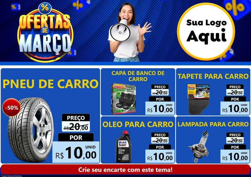 Modelo de Encarte para Encarte A4 Horizontal com o tema Ofertas de Março para Auto peças