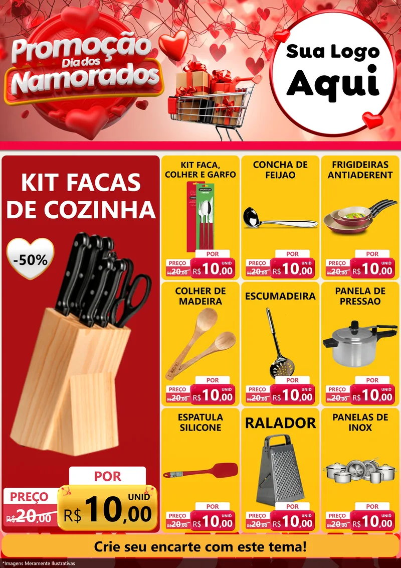 Modelo de Encarte para Encarte A4 Vertical com o tema Promoção Dia dos Namorados para Utilidades Domésticas