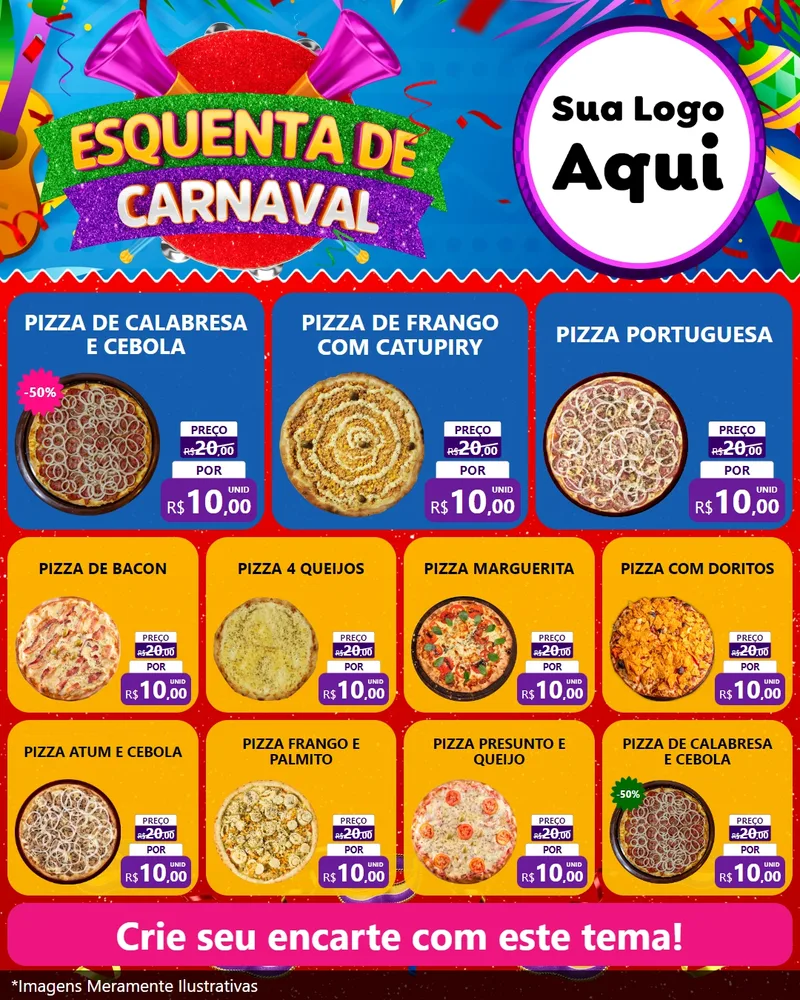 Modelo de Rede Social para Feed Instagram com o tema Esquenta de Carnaval para Pizzaria