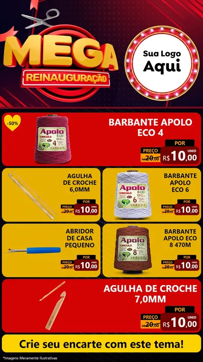 Modelo de TV para TV Vertical com o tema Mega Reinauguração para Armarinho e Aviamentos
