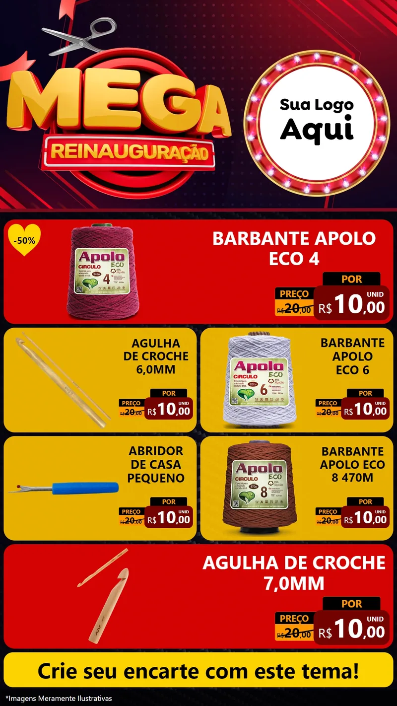 Modelo de TV para TV Vertical com o tema Mega Reinauguração para Armarinho e Aviamentos