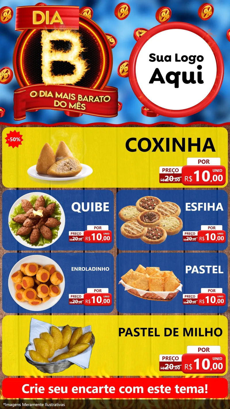 Modelo de TV para TV Vertical com o tema Dia B - O Dia Mais Barato Do Mês para Salgadaria