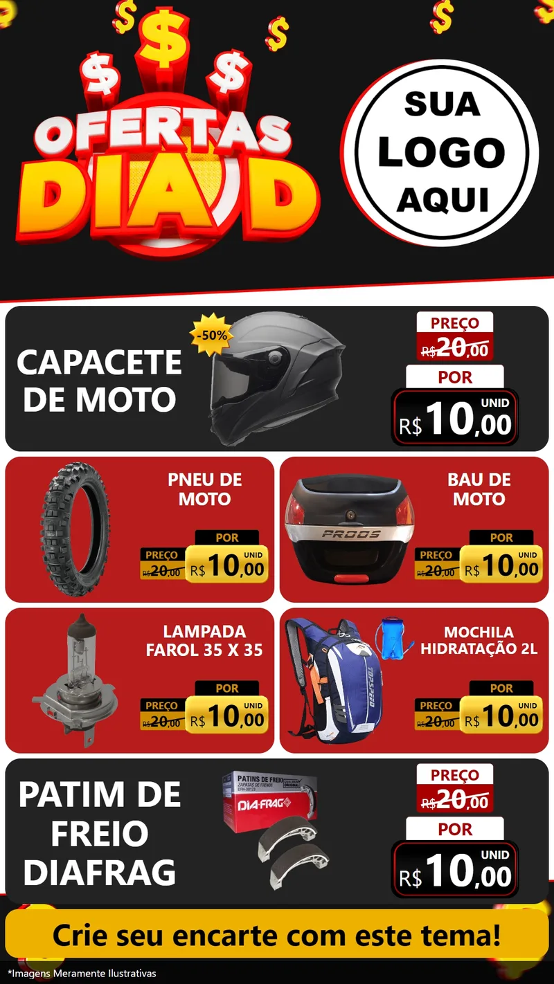 Modelo de TV para TV Vertical com o tema Ofertas Dia D para Moto peças