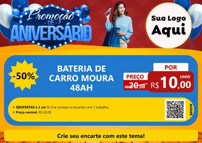 Modelo de Cartaz para Cartaz A4 Horizontal com o tema Promoção de Aniversário para Baterias Elétricas