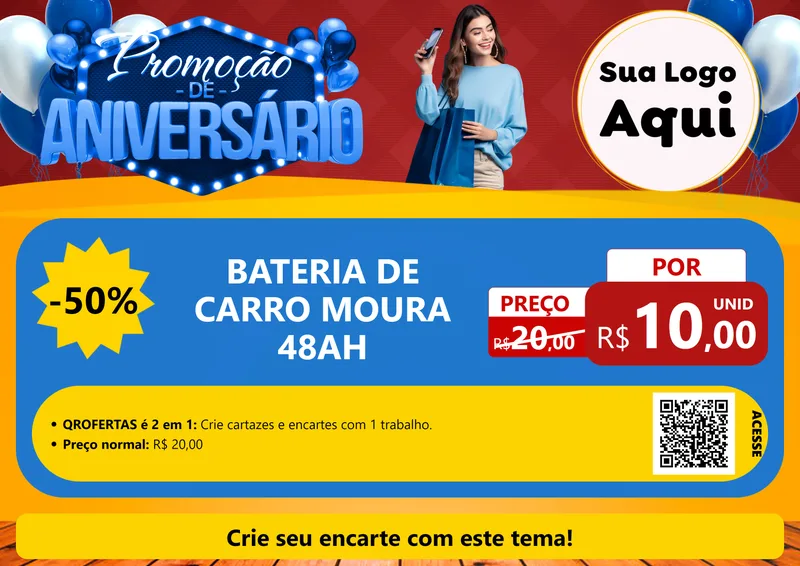 Modelo de Cartaz para Cartaz A4 Horizontal com o tema Promoção de Aniversário para Baterias Elétricas